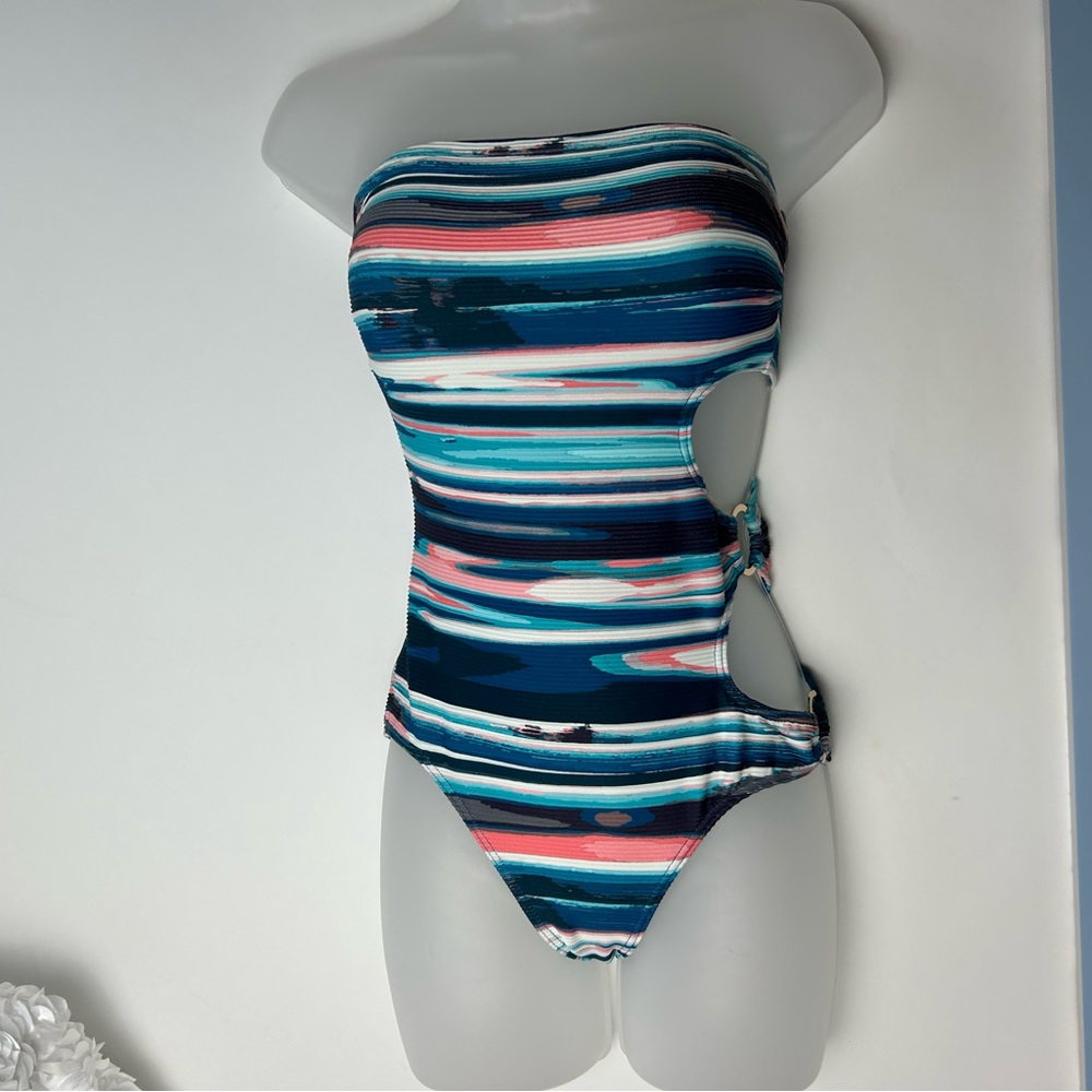 Vince Camuto 1PC Multicolor Stripes Strapless Swimsuit‎ Women's 4